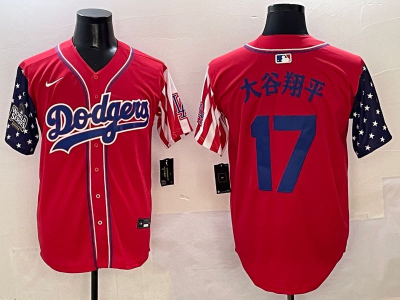 Men Los Angeles Dodgers #17 Ohtani Red a generation of national flags Joint name 2025 Nike MLB Jersey style 7->los angeles dodgers->MLB Jersey
